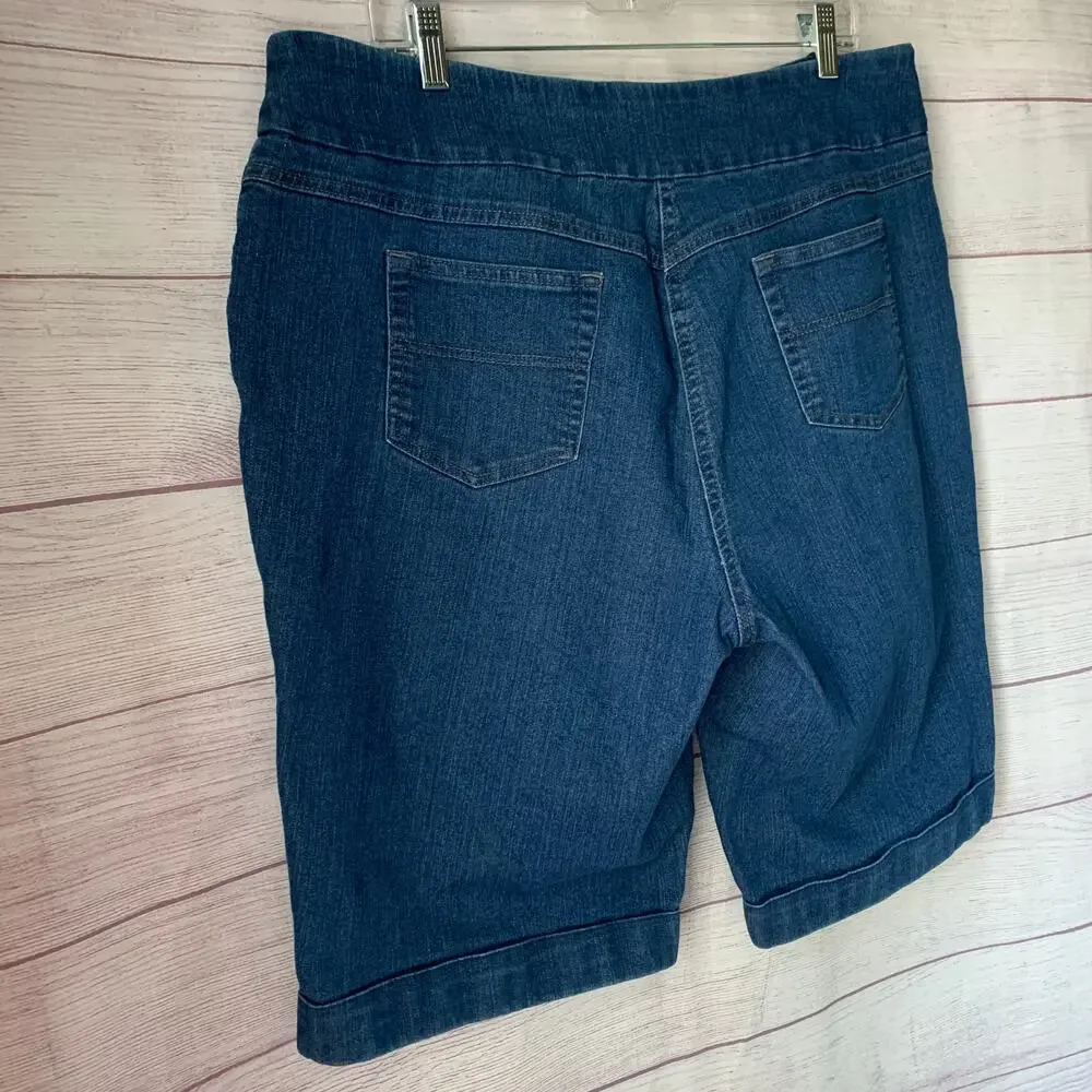 Westbound Denim Jean Bermuda Shorts Pull On Cuffed Hem Size 18